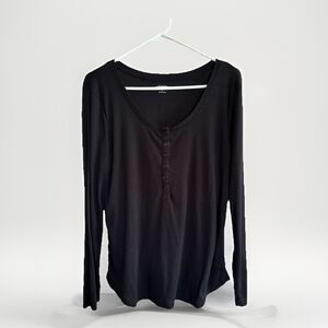 Vintage Y2K Old Navy Henley Top Large Black‎ Half Button Bella Swan Ribbed 2010